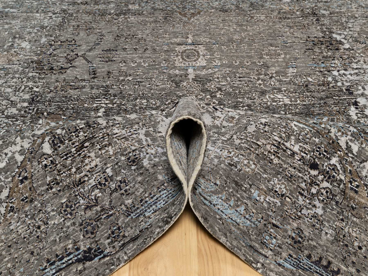 Transitional hand-knotted wool/silk rug in Brown, 7'11" x 9'10", SKU O090955