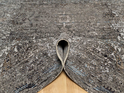 Transitional hand-knotted wool/silk rug in Brown, 7'11" x 9'10", SKU O090955