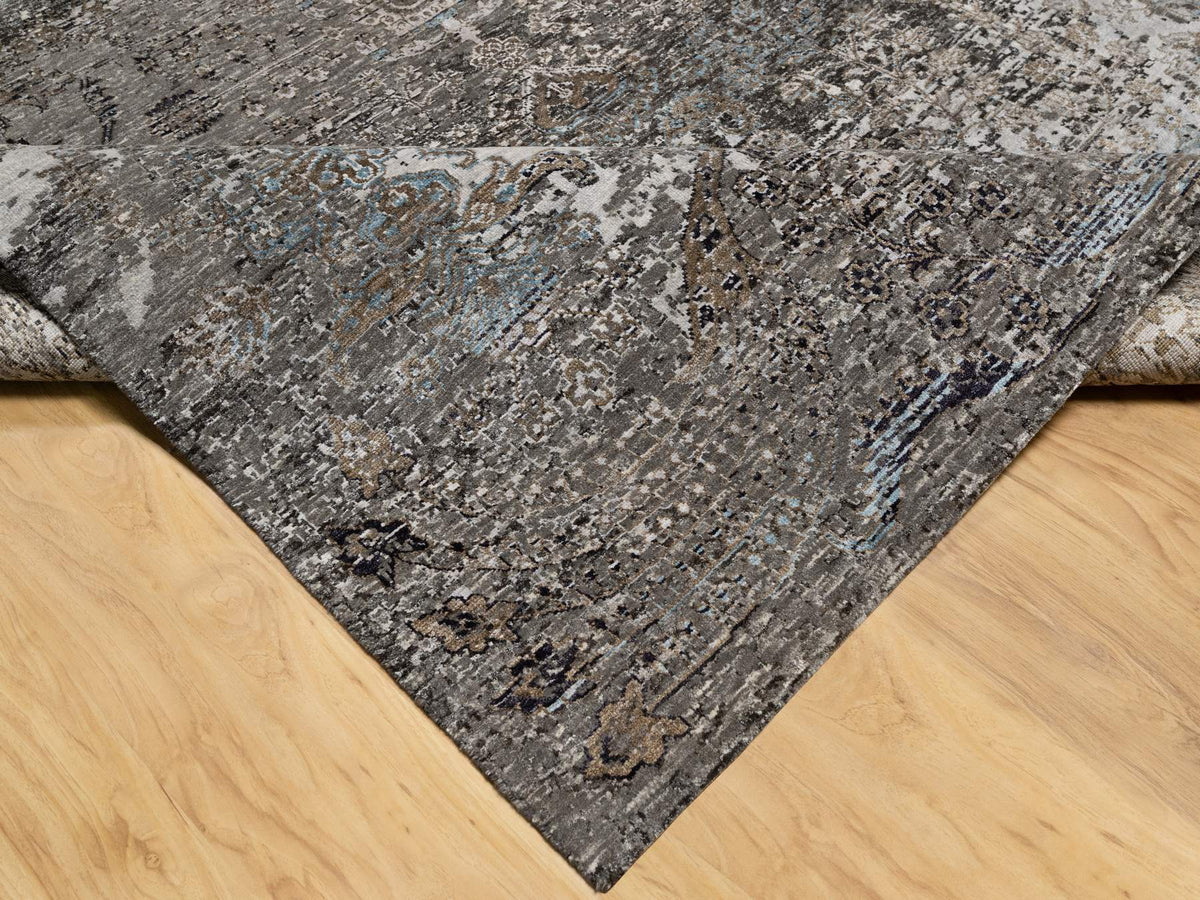 Transitional hand-knotted wool/silk rug in Brown, 7'11" x 9'10", SKU O090955