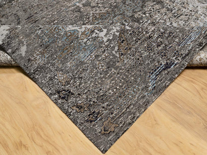 Transitional hand-knotted wool/silk rug in Brown, 7'11" x 9'10", SKU O090955