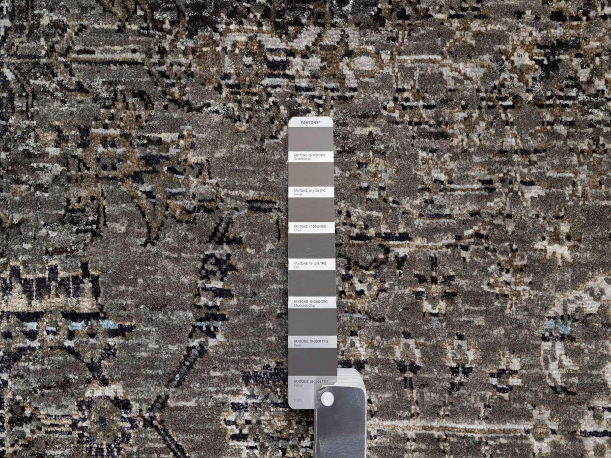 Transitional hand-knotted wool/silk rug in Brown, 7'11" x 9'10", SKU O090955