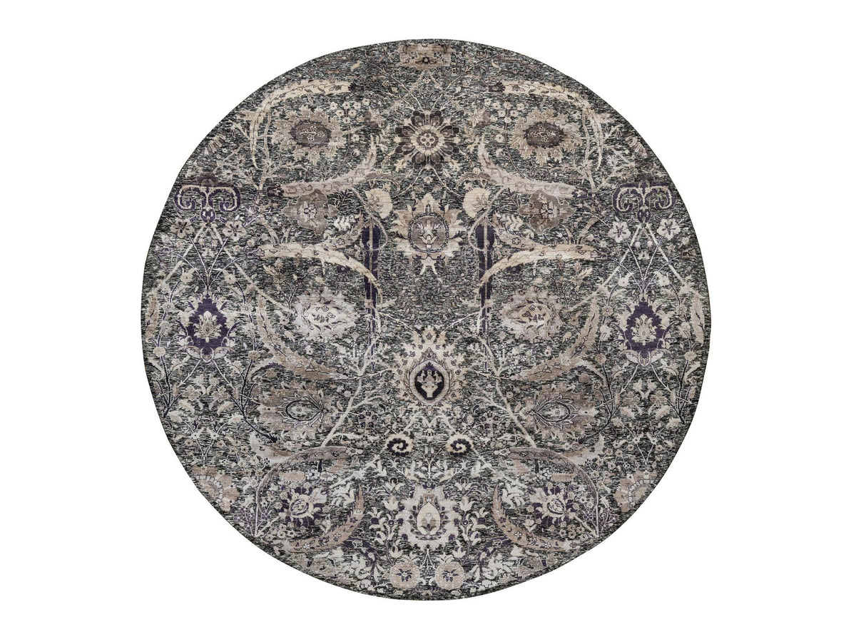 Transitional hand-knotted wool/silk rug in Black, 9'6" x 9'6", SKU O090958