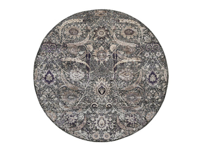 Transitional hand-knotted wool/silk rug in Black, 9'6" x 9'6", SKU O090958