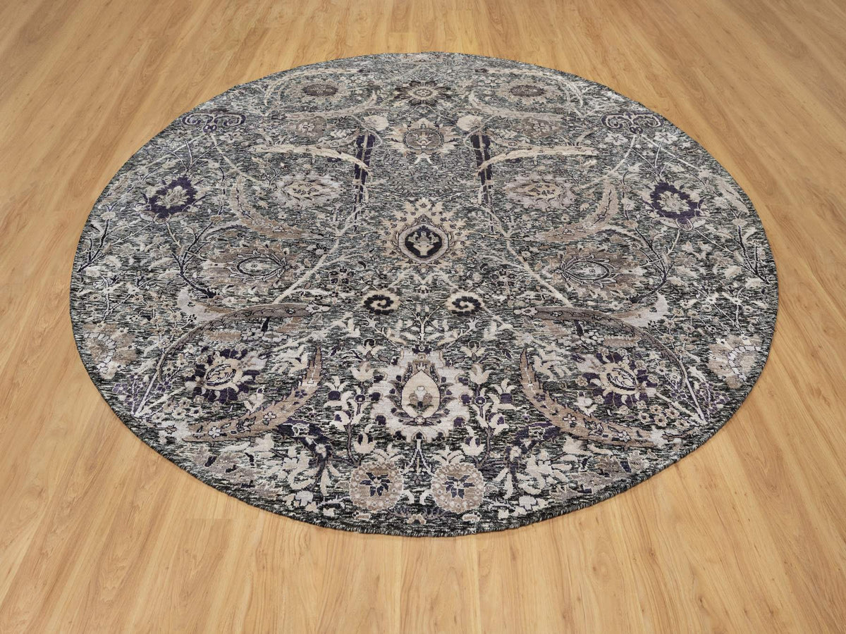Transitional hand-knotted wool/silk rug in Black, 9'6" x 9'6", SKU O090958