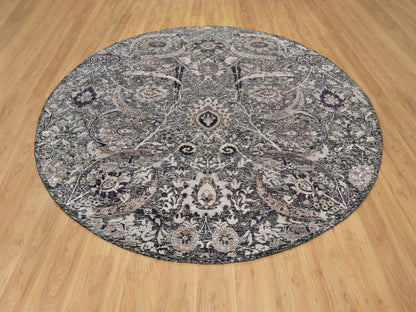 Transitional hand-knotted wool/silk rug in Black, 9'6" x 9'6", SKU O090958
