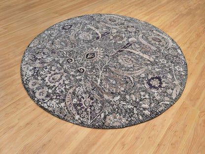 Black 9'6" x 9'6" Transitional Hand knotted Wool/Silk Rug - Sku: O090958