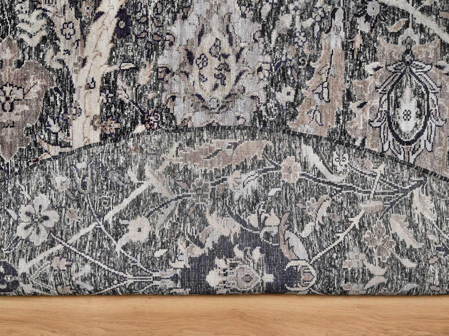 Transitional hand-knotted wool/silk rug in Black, 9'6" x 9'6", SKU O090958