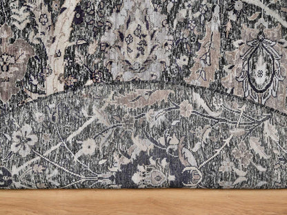 Transitional hand-knotted wool/silk rug in Black, 9'6" x 9'6", SKU O090958