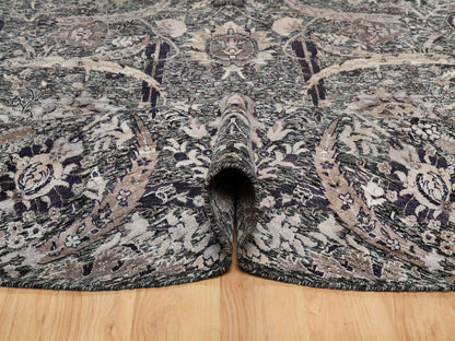 Transitional hand-knotted wool/silk rug in Black, 9'6" x 9'6", SKU O090958