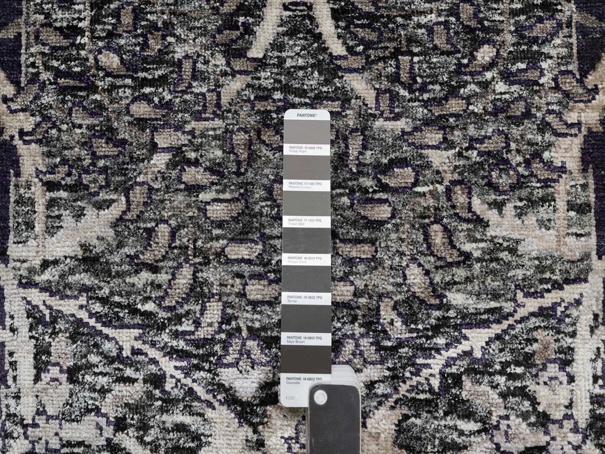 Transitional hand-knotted wool/silk rug in Black, 9'6" x 9'6", SKU O090958
