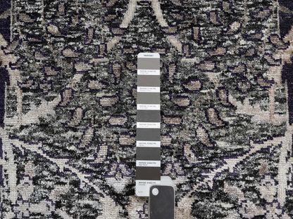 Transitional hand-knotted wool/silk rug in Black, 9'6" x 9'6", SKU O090958