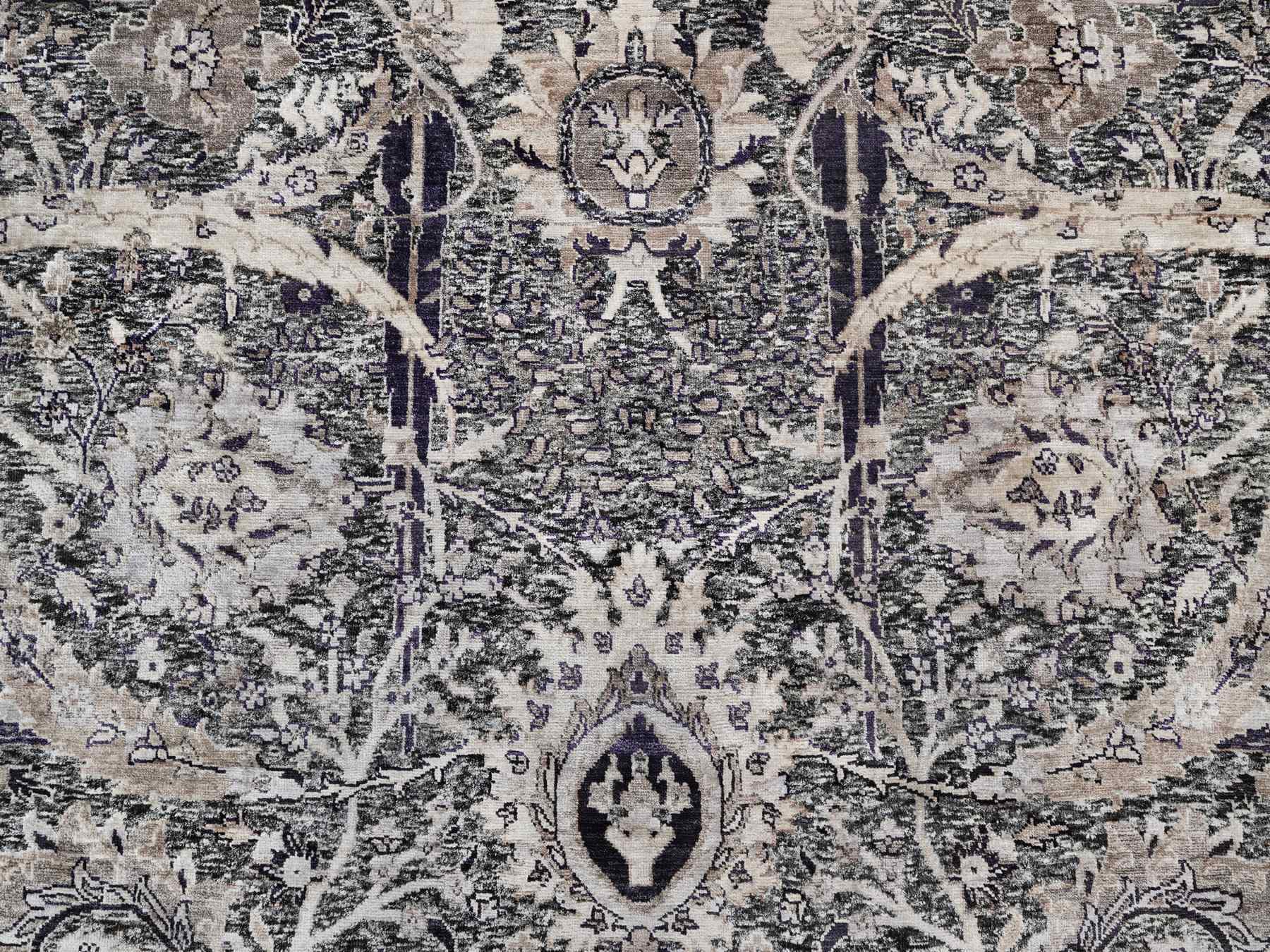 Transitional hand-knotted wool/silk rug in Black, 9'6" x 9'6", SKU O090958