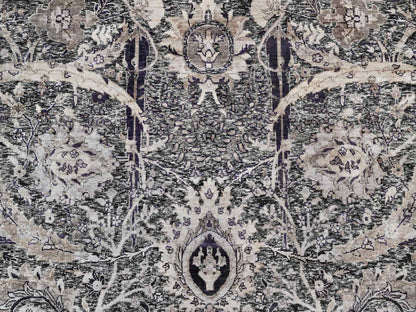 Transitional hand-knotted wool/silk rug in Black, 9'6" x 9'6", SKU O090958