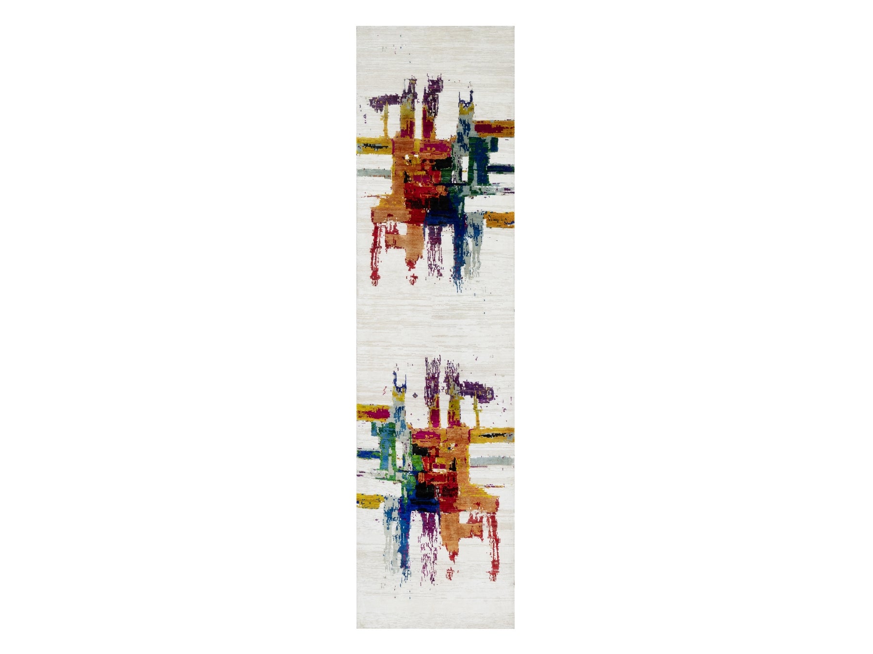 Multicolored 2'6" x 9'10" Modern / Contemporary Hand knotted Wool/Silk Rug - Sku: O090961