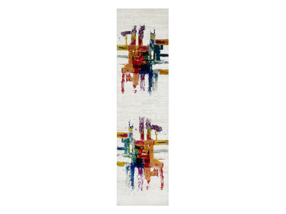 Multicolored 2'6" x 9'10" Modern / Contemporary Hand knotted Wool/Silk Rug - Sku: O090961