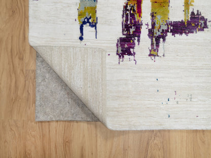 Multicolored 2'6" x 9'10" Modern / Contemporary Hand knotted Wool/Silk Rug - Sku: O090961
