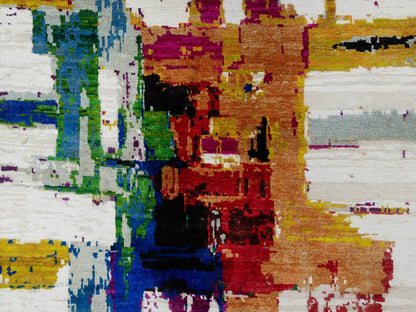 Multicolored 2'6" x 9'10" Modern / Contemporary Hand knotted Wool/Silk Rug - Sku: O090961