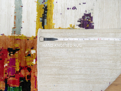 Multicolored 2'6" x 9'10" Modern / Contemporary Hand knotted Wool/Silk Rug - Sku: O090961