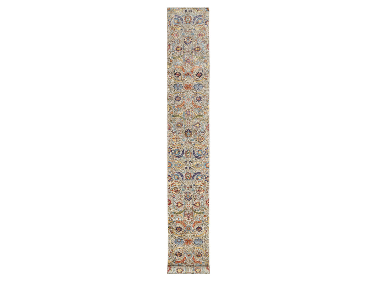 Transitional hand-knotted wool/silk runner in Ivory, 2'7" x 20'2", SKU O090962