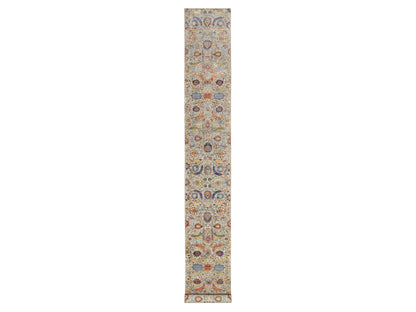 Ivory 2'7" x 20'2" Transitional Hand knotted Wool/Silk Rug - Sku: O090962