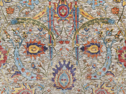 Ivory 2'7" x 20'2" Transitional Hand knotted Wool/Silk Rug - Sku: O090962