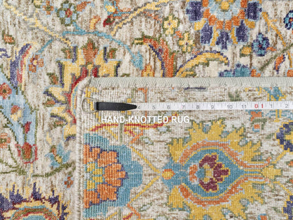Ivory 2'7" x 20'2" Transitional Hand knotted Wool/Silk Rug - Sku: O090962