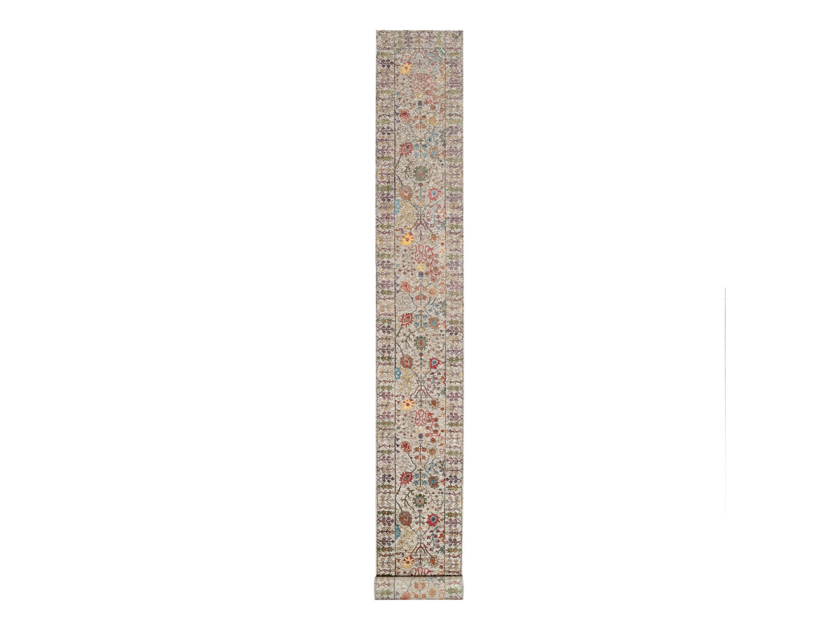 Transitional hand-knotted wool/silk runner in Beige, 2'6" x 23'10", SKU O090963