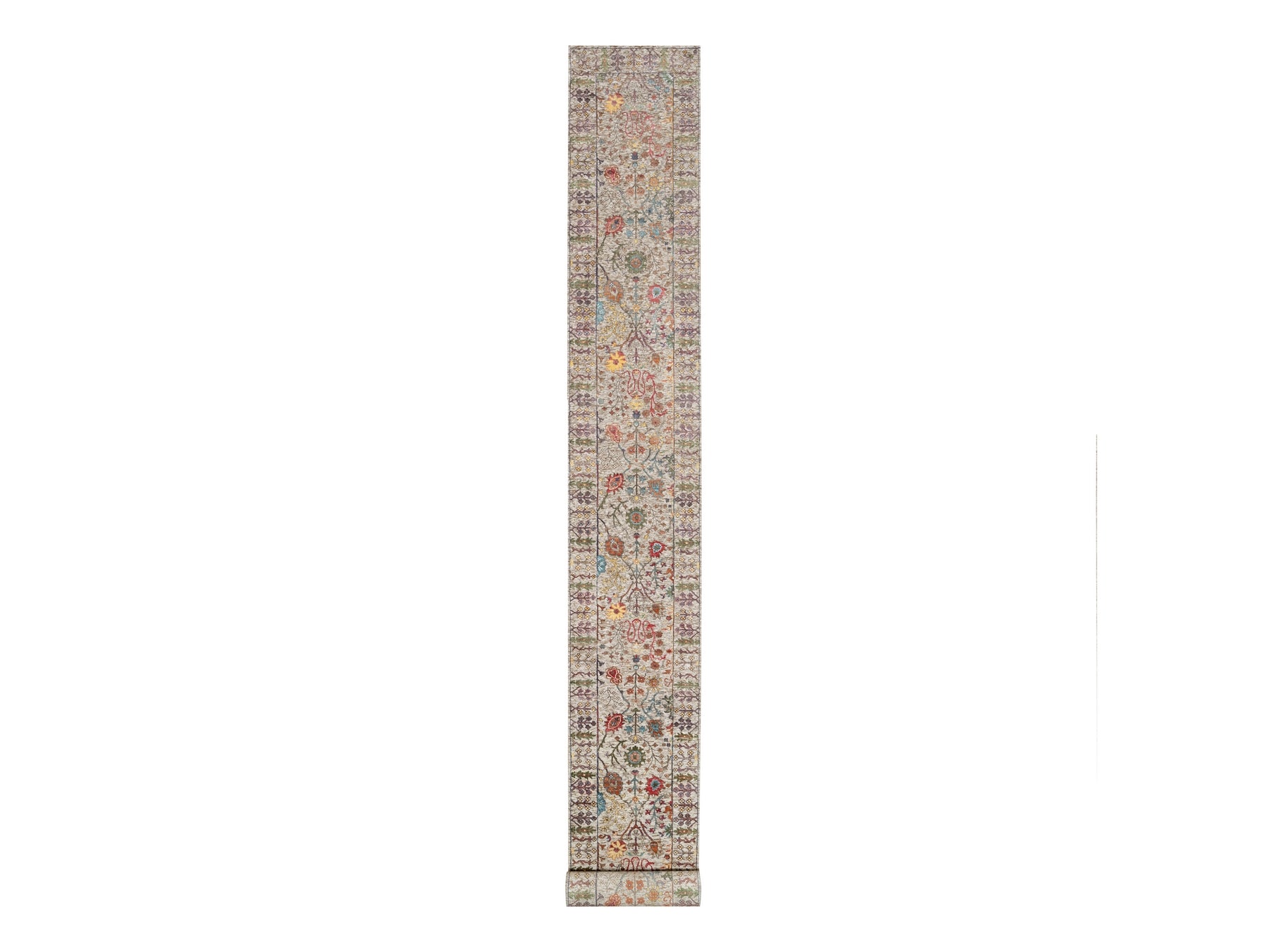Transitional hand-knotted wool/silk runner in Beige, 2'6" x 23'10", SKU O090963