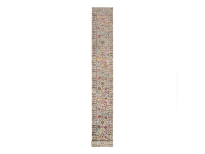 Transitional hand-knotted wool/silk runner in Beige, 2'6" x 23'10", SKU O090963
