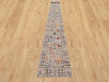 Transitional hand-knotted wool/silk runner in Beige, 2'6" x 23'10", SKU O090963