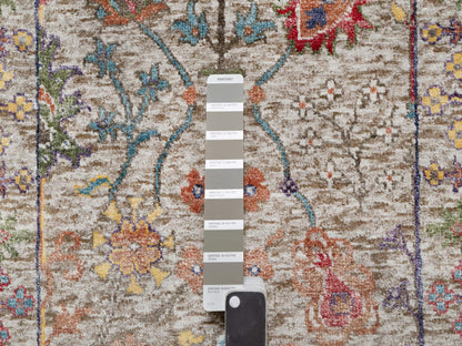 Transitional hand-knotted wool/silk runner in Beige, 2'6" x 23'10", SKU O090963