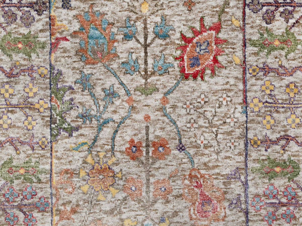 Transitional hand-knotted wool/silk runner in Beige, 2'6" x 23'10", SKU O090963