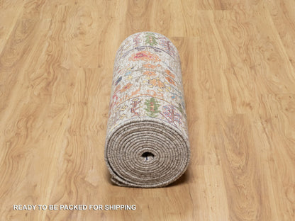 Transitional hand-knotted wool/silk runner in Beige, 2'6" x 23'10", SKU O090963