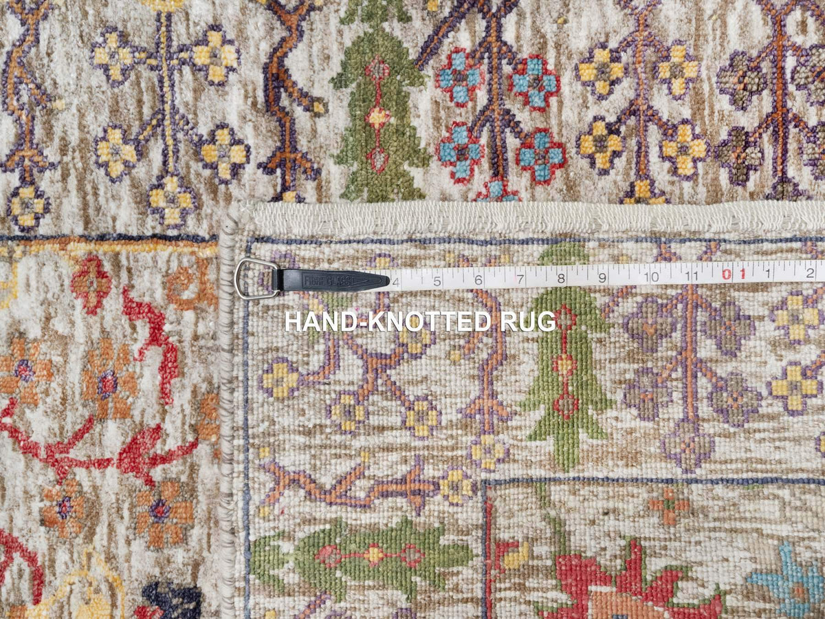 Transitional hand-knotted wool/silk runner in Beige, 2'6" x 23'10", SKU O090963