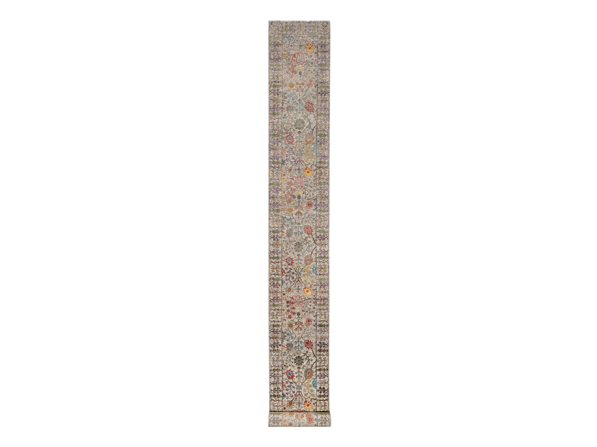 Transitional hand-knotted wool/silk runner in Beige, 2'7" x 22'0", SKU O090964