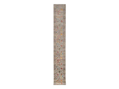Transitional hand-knotted wool/silk runner in Beige, 2'7" x 22'0", SKU O090964