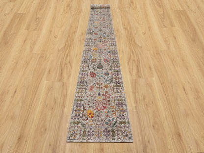 Transitional hand-knotted wool/silk runner in Beige, 2'7" x 22'0", SKU O090964