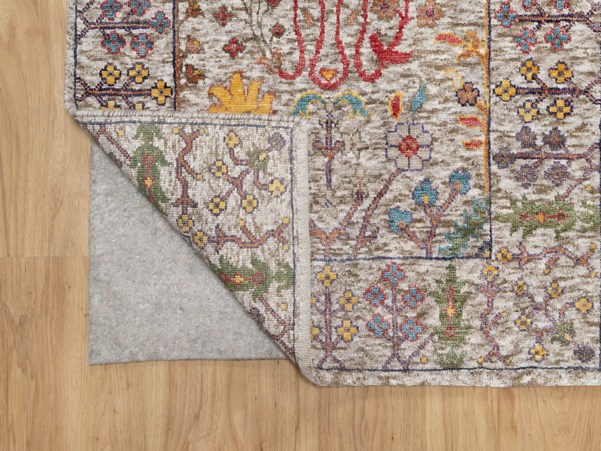 Transitional hand-knotted wool/silk runner in Beige, 2'7" x 22'0", SKU O090964