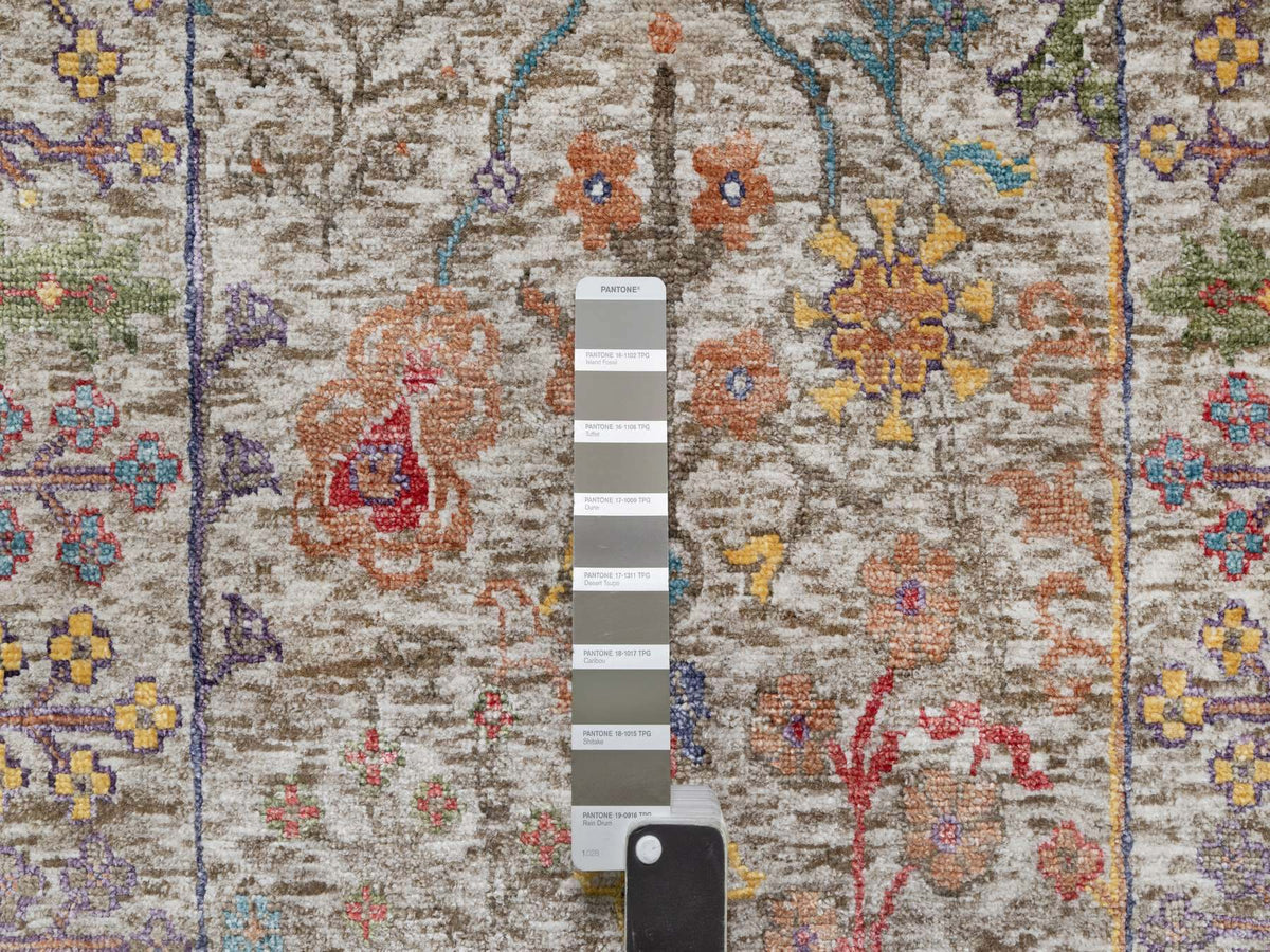 Transitional hand-knotted wool/silk runner in Beige, 2'7" x 22'0", SKU O090964