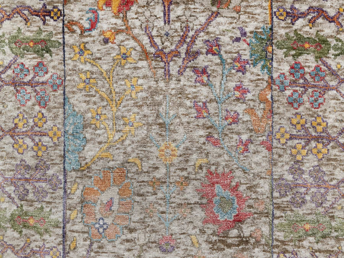 Transitional hand-knotted wool/silk runner in Beige, 2'7" x 22'0", SKU O090964