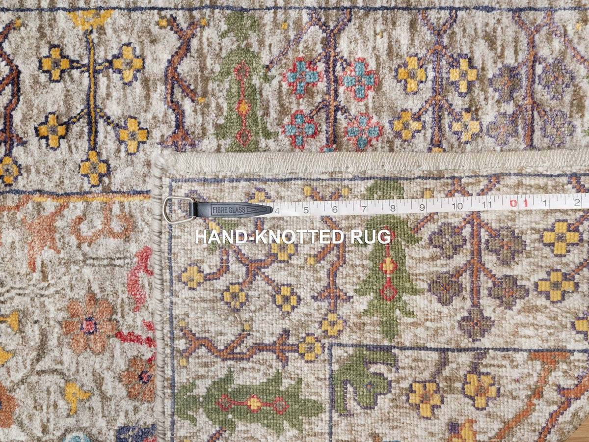 Transitional hand-knotted wool/silk runner in Beige, 2'7" x 22'0", SKU O090964