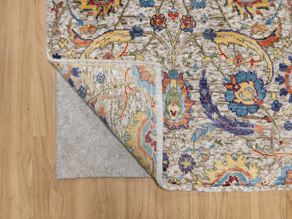 Ivory 2'6" x 27'7" Transitional Hand knotted Wool/Silk Rug - Sku: O090965