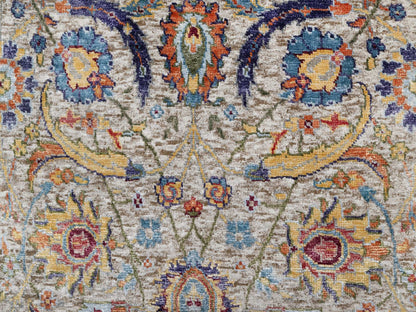 Ivory 2'6" x 27'7" Transitional Hand knotted Wool/Silk Rug - Sku: O090965