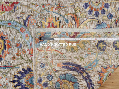 Ivory 2'6" x 27'7" Transitional Hand knotted Wool/Silk Rug - Sku: O090965