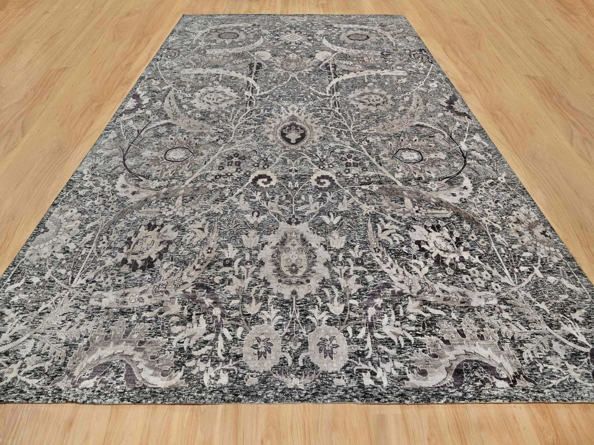 Transitional hand-knotted wool/silk rug in Brown, 11'8" x 14'11", SKU O090966