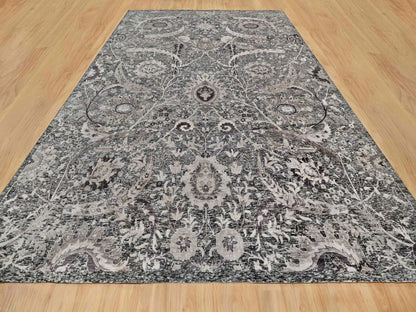 Transitional hand-knotted wool/silk rug in Brown, 11'8" x 14'11", SKU O090966