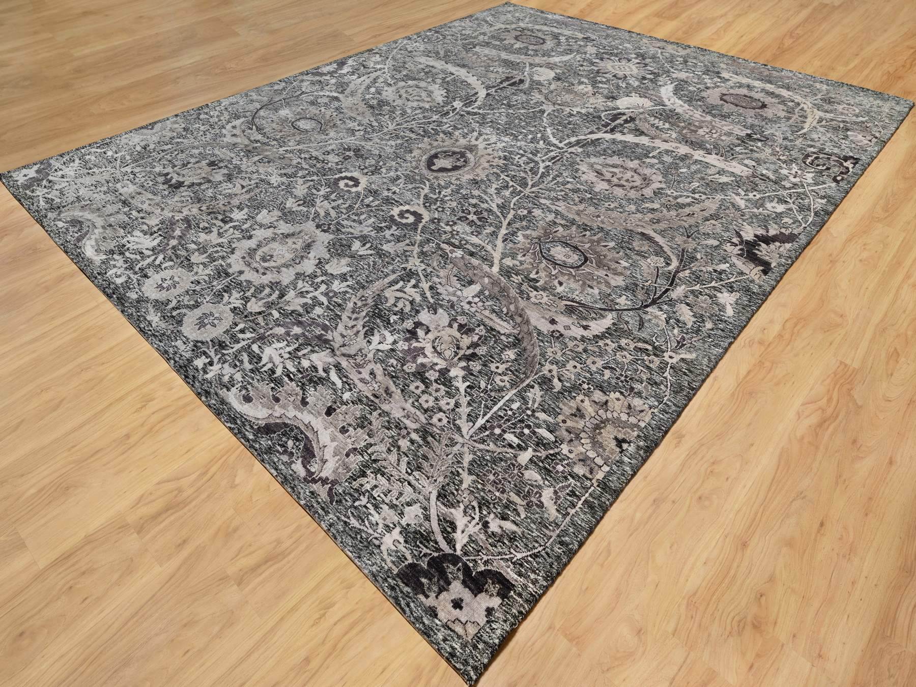 Transitional hand-knotted wool/silk rug in Brown, 11'8" x 14'11", SKU O090966