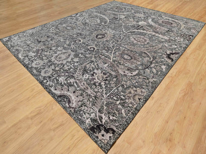 Transitional hand-knotted wool/silk rug in Brown, 11'8" x 14'11", SKU O090966