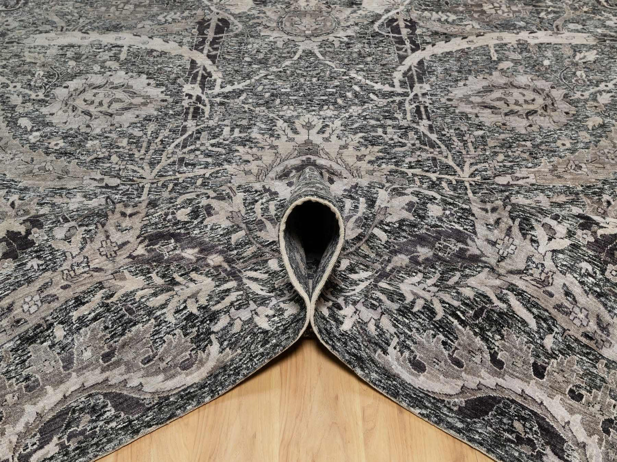 Transitional hand-knotted wool/silk rug in Brown, 11'8" x 14'11", SKU O090966