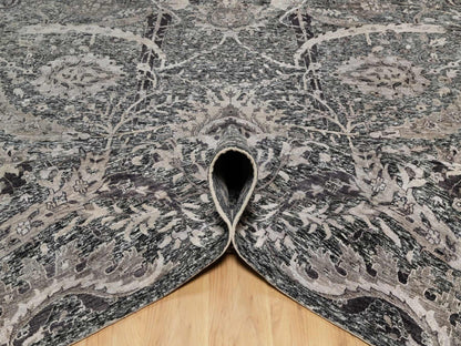 Transitional hand-knotted wool/silk rug in Brown, 11'8" x 14'11", SKU O090966